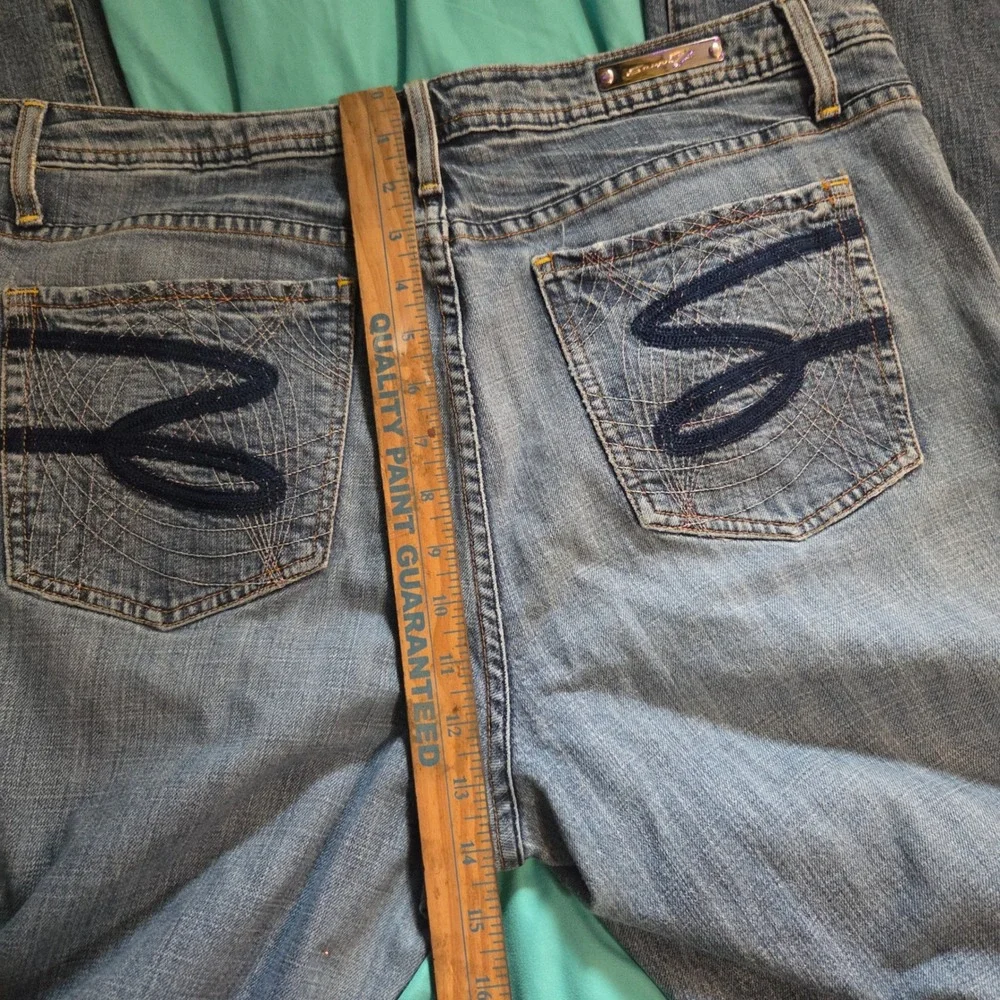 Seven7 Premium Denim Medium Wash Straight Leg Jeans Embroidered Pockets Mens 36